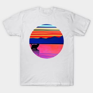 Cat with sunset with colourful background T-Shirt